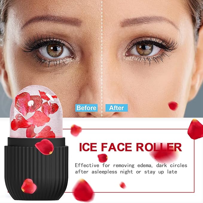 ice face roller, ice mold for face and Eyes, Reusable Massage Silicone Beauty Tool, Naturally Conditioning And Skin Care, De-Puff Eye Bags, Reduce Migraine Pain (Black)-GlimoraGlow