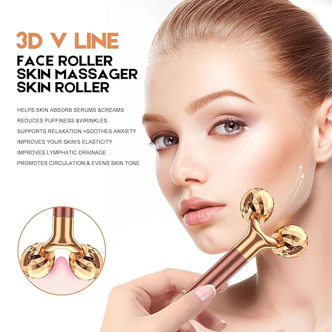 2-IN-1 Beauty Bar 24k Golden Pulse Facial Face Massager, Electric 3D Roller and T Shape Arm Eye Nose Head Massager Facial Roller Massager Kit Skin Care Tools-GlimoraGlow