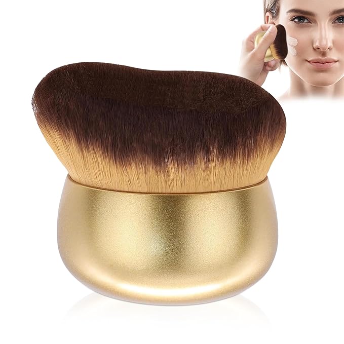 Extra Large Body Makeup Brush For Self Tanner,Leg Makeup &Bronzer Blend,75 mm Wide-headed Kabuki Brush Provides More Even& Pretty Application, Sunscreen Face&Back Makeup Brush,Wet&Dry Use-Matte (Gold)-GlimoraGlow