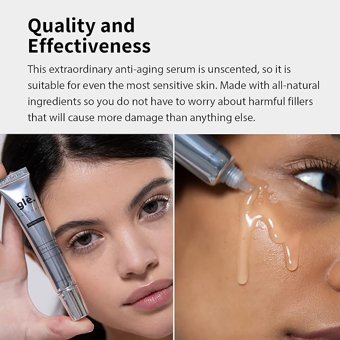 Gle Vitamin C Eye Serum for Dark Circles, Eye Wrinkles, Redness and Puffy Eyes | Anti-Aging Treatment with Caffeine, Vitamin C Hyaluronic Acid | Hydrating & Brightening Scent-Free | (Pack of 2)-GlimoraGlow