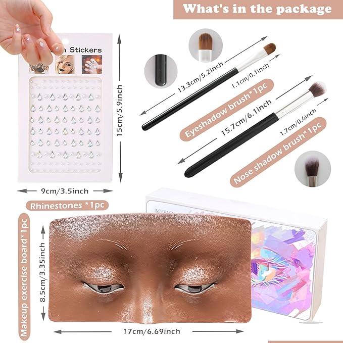 Silicone Makeup Mannequin Face, Makeup Practice Face Board for Makeup Artist Supplies, Mannequin Face for Makeup Practice with Makeup Brushes Rhinestones Sticker(Black)-GlimoraGlow