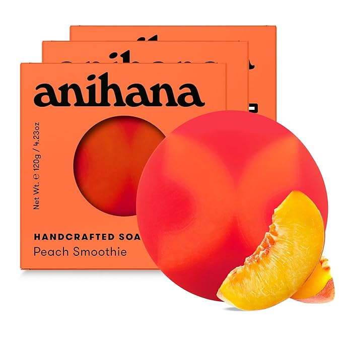 ANIHANA Handcrafted Soap 3 Pack with Coconut Oil, Gentle Cleansing Paraben Free Cruelty Free Refreshing Peach Smoothie Scent 4.23 oz each-GlimoraGlow
