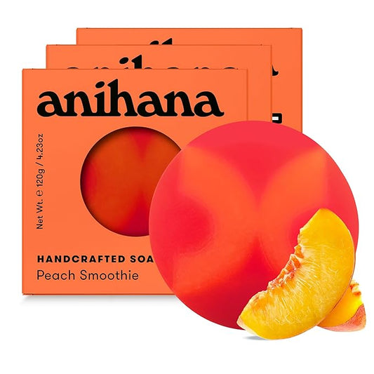 ANIHANA Handcrafted Soap 3 Pack with Coconut Oil, Gentle Cleansing Paraben Free Cruelty Free Refreshing Peach Smoothie Scent 4.23 oz each-GlimoraGlow