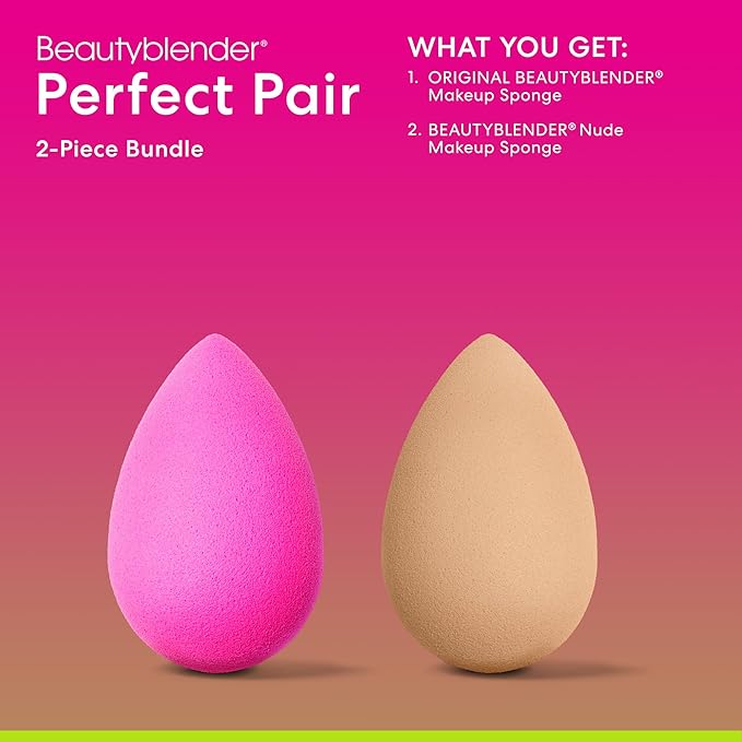 Beautyblender® | Original Pink + Nude Beauty Blender 2-Piece Bundle for Blending Foundations, Powders, and Creams, Super-Soft Foam for Streak-Free Application, Made in the USA, Reusable, Washable-GlimoraGlow