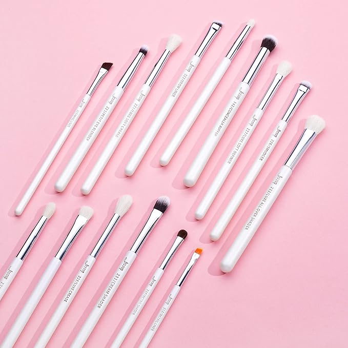 Jessup Small Eye Makeup Brush Set Professional 15pcs White/Silver Premium Natural-synthetic Eye Shadow Blending Concealer Eye & Brow Liner Brushes, T237-GlimoraGlow