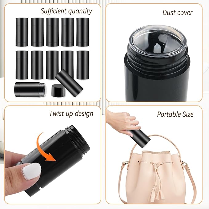 12 Pieces 15g Black Plastic Deodorant Containers,Empty 1/2 oz Travel Lip Balm Tubes,Refillable Twist-UP Solid Perfume Tubes,Lipstick Tubes for DIY-GlimoraGlow