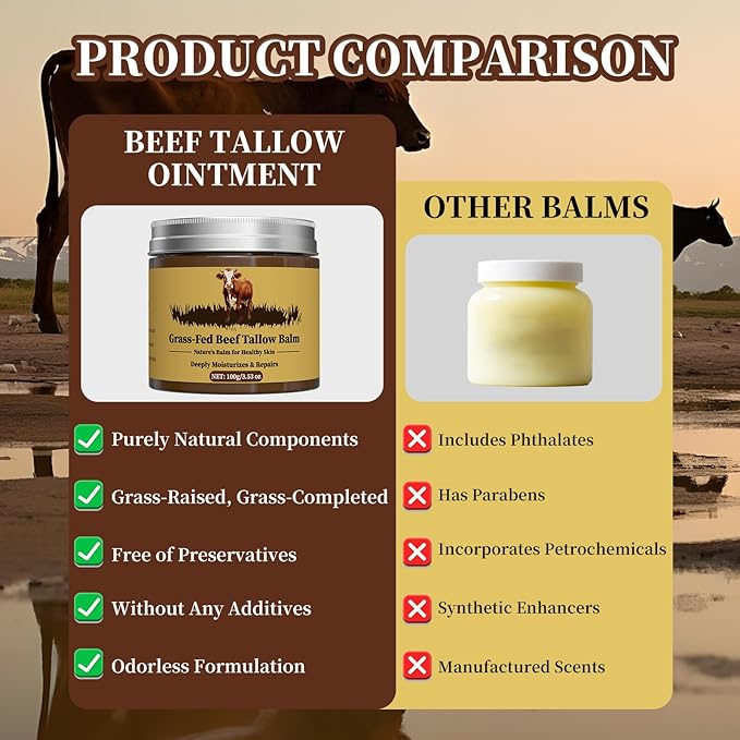 Beef Tallow for Skin, Tallow and Honey Balm, Facial Moisturizer Cream, 100% Organic Grass Fed Whipped Beef Tallow Balm Deeply Moisturizing for Face & Body, Suitable For All Skin Types(3.53oz)-GlimoraGlow