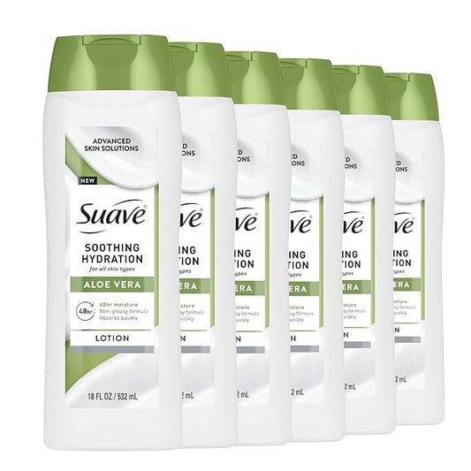 Suave Soothing Hydration Hand & Body Lotion With Aloe Vera Refreshes Dry Skin, Fast Absorbing, Intensive Moisturizing Cream For Women, Non Greasy, Allergen Free, 18 FL OZ, 6 Pack-GlimoraGlow