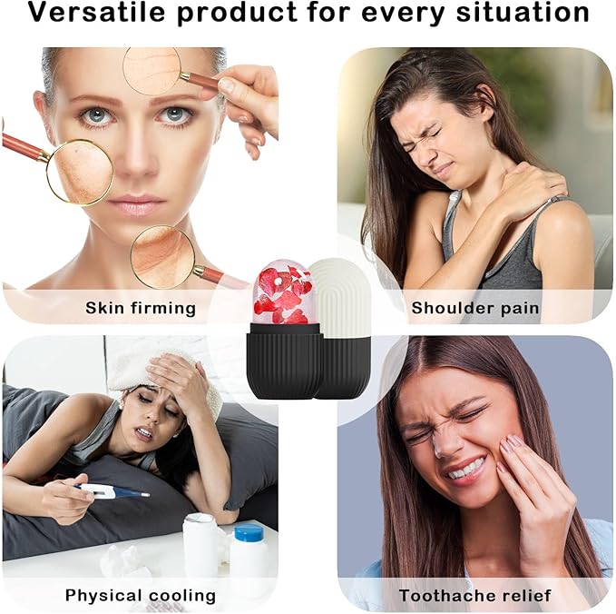 XHJRI Face Roller Massager for Skin Care, Reusable Ice Mold Massage Roller - Cordless, Battery Powered, Black White, Migraine Relief, Rolling Therapy for Whole Body-GlimoraGlow