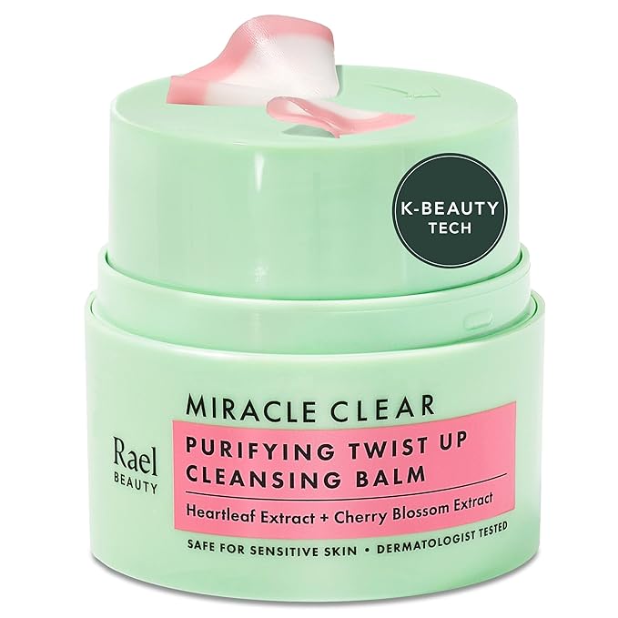 Rael Miracle Clear Cleansing Balm – Makeup Remover, Twist-Up Face Cleanser, Double Cleanse, Non-Comedogenic, with Rice Bran & Jojoba Oils, Vegan, Korean Skin Care, All Skin Types (1.69 fl oz)-GlimoraGlow