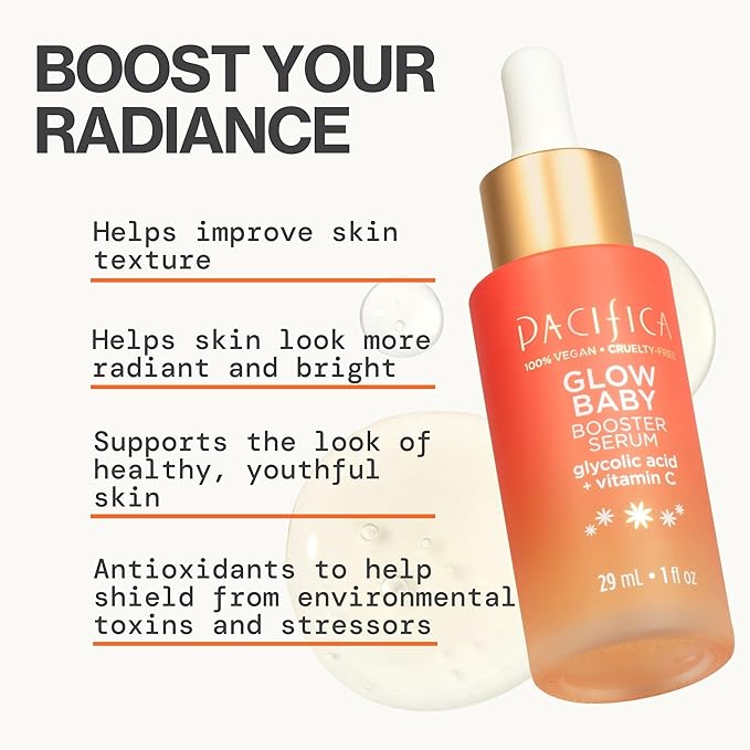 Pacifica Vitamin C Face Serum - Glow Baby Booster Facial Serum - Glycolic Acid Serum For Face - Dark Spot Corrector Anti Aging Brightening - Dermatologist Tested, Fragrance Free, Clean Skin Care Vegan-GlimoraGlow