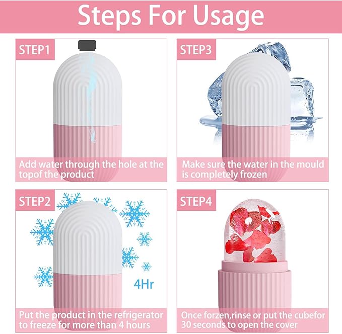 XHJRI Ice Face Roller Massager,Ice Cube Roller for Face, Eyes and Neck Naturally Conditioning and Skin Care,De-Puff Eye Bags,Reduce Migraine Pain,Reusable Massage Silicone Ice Mold (Pink White)-GlimoraGlow
