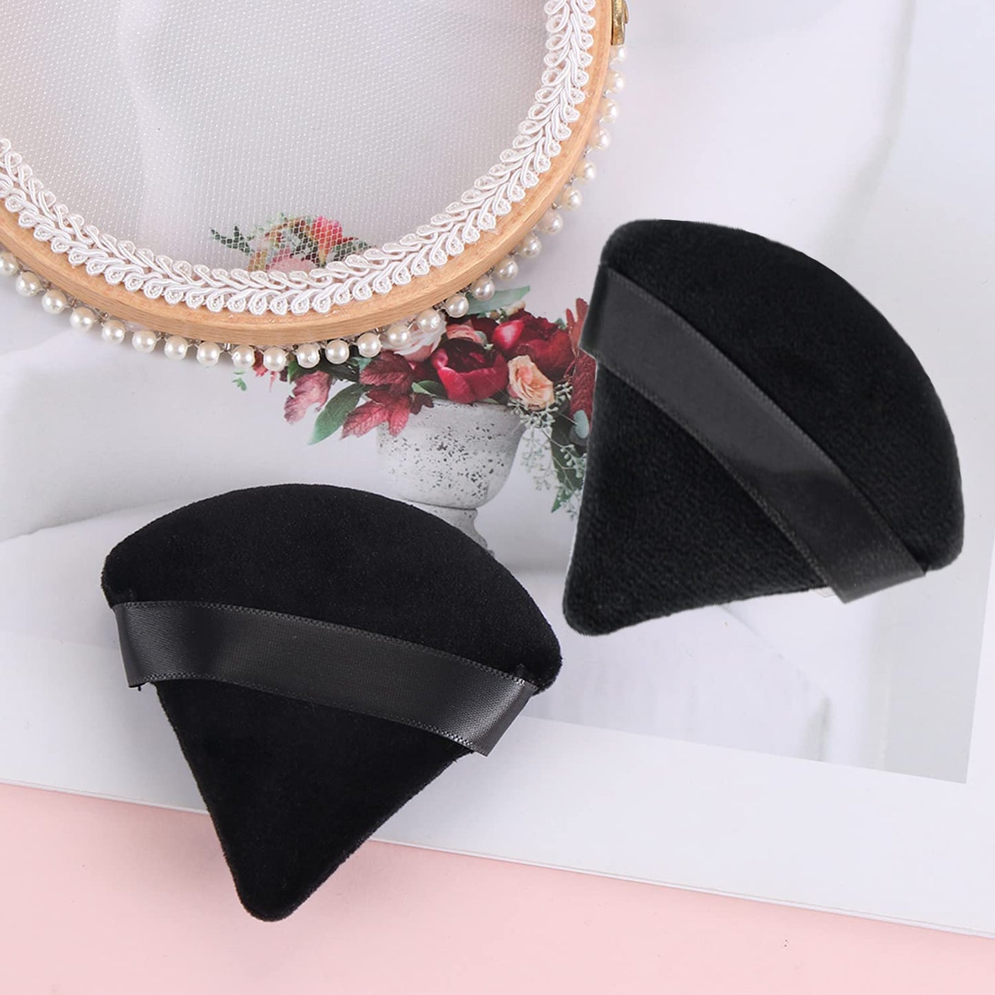 24 Pieces Powder Puff, Triangle Makeup Puff Cotton Powder Face Washable Body Powder Puff for Loose Powder Body Cosmetic Foundation Sponge Makeup Tool (24Black)-GlimoraGlow