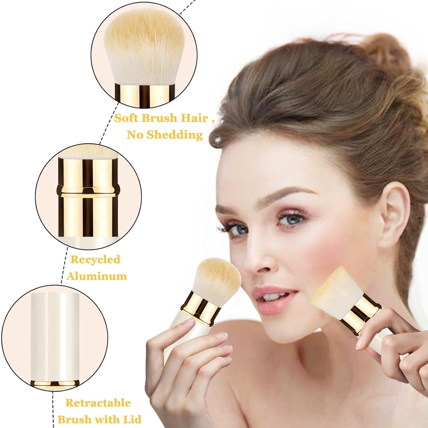 Retractable Kabuki Makeup Brush 2 Pack, Travel Powder Foundation Makeup Brush Face Blush Brushes for Blending Liquid, Blush, Bronzer, Buffing, Sunscreen,Flawless Cosmetics-GlimoraGlow