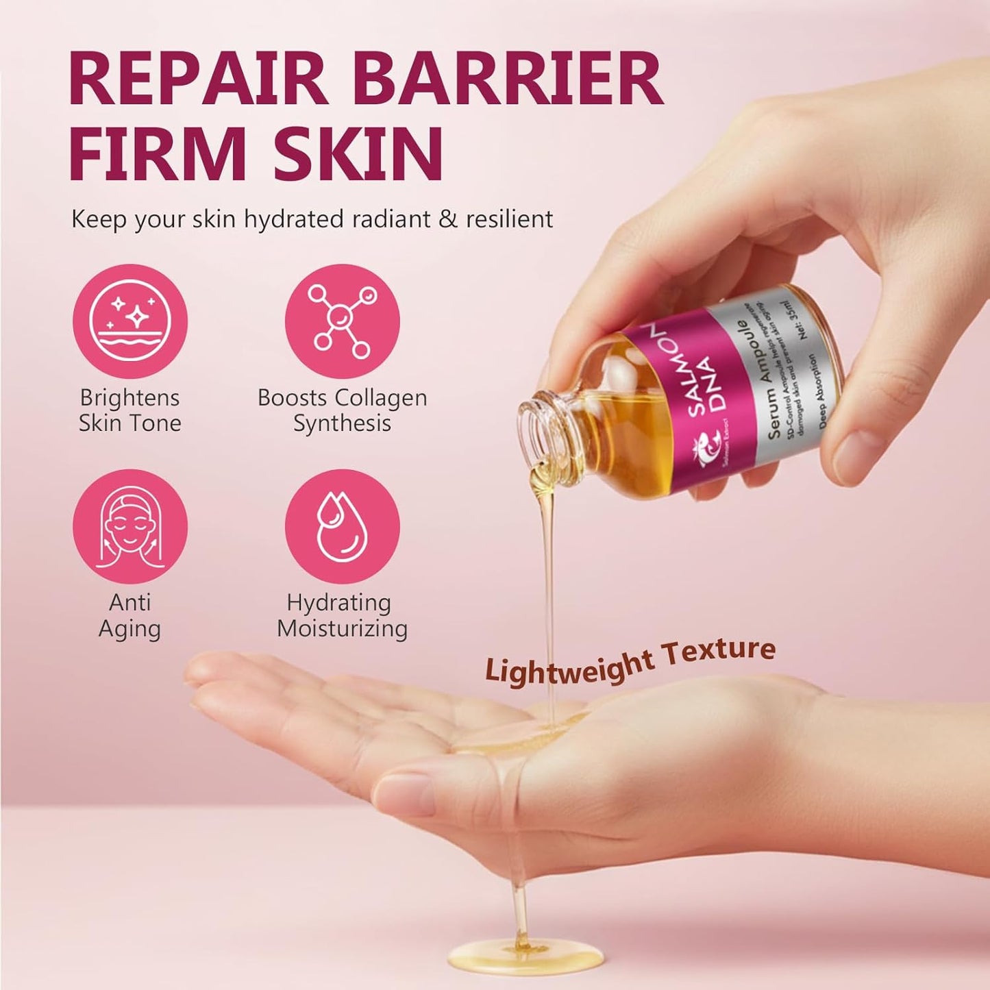 Salmon DNA Ampoule, Microneedling Serum, Anti-Wrinkle & Scar Removal for Face and Body, Salmon DNA Serum Ampoule Anti-wrinkle and Enhance Barrier Function-GlimoraGlow