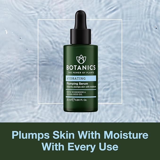 Botanics Hydrating Serum - Skin Plumping Serum for Face & Long-Lasting Hydration - Enriched with Snow Mushroom - Vegan & Cruelty-Free (0.84 Fl Oz)-GlimoraGlow