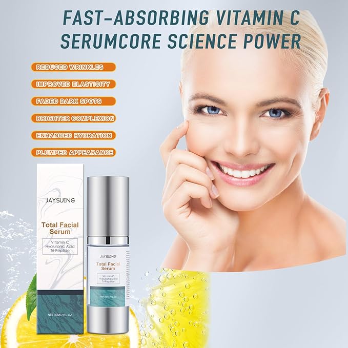 Vitamin C Serum for face with Hyaluronic Acid,Tri-Peptide Anti-Aging Facial Treatment for Mature Skin, Dark Spot Removal, Wrinkle Reduction, Firming, collagen-hydrating,antioxidant formula, 1 fl.oz-GlimoraGlow