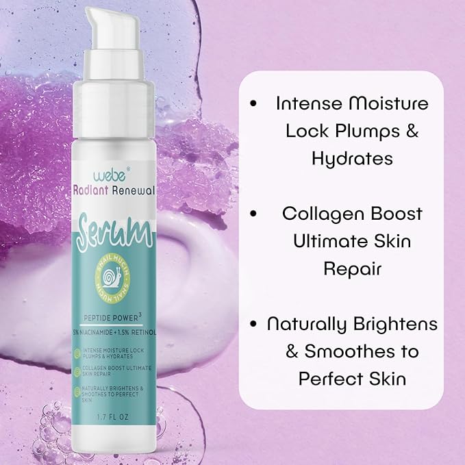 WEBE Naturals Snail Mucin Retinol 1.5% Radiant Renewal Serum | Niacinamide 5%, Vitamin C, Peptide Booster, Hyaluronic Acid & Zinc PCA | Anti-Aging Plumping Intense Moisture Lock, Glowing Smooth Skin-GlimoraGlow