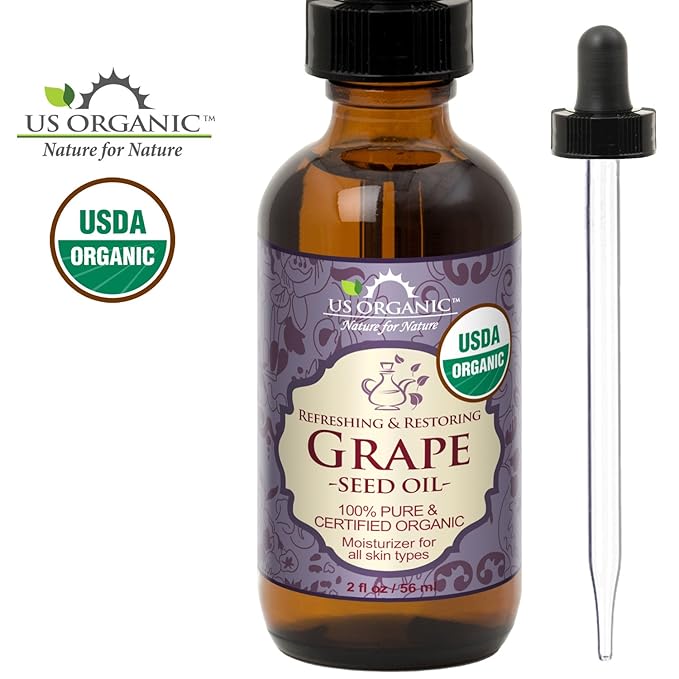 US Organic Grape Seed Oil, USDA Certified Organic, 100% Pure & Natural, Cold Pressed Virgin, Unrefined, in Amber Glass Bottle w/Glass Eye dropper for Easy Application (2 oz (56 ml))-GlimoraGlow