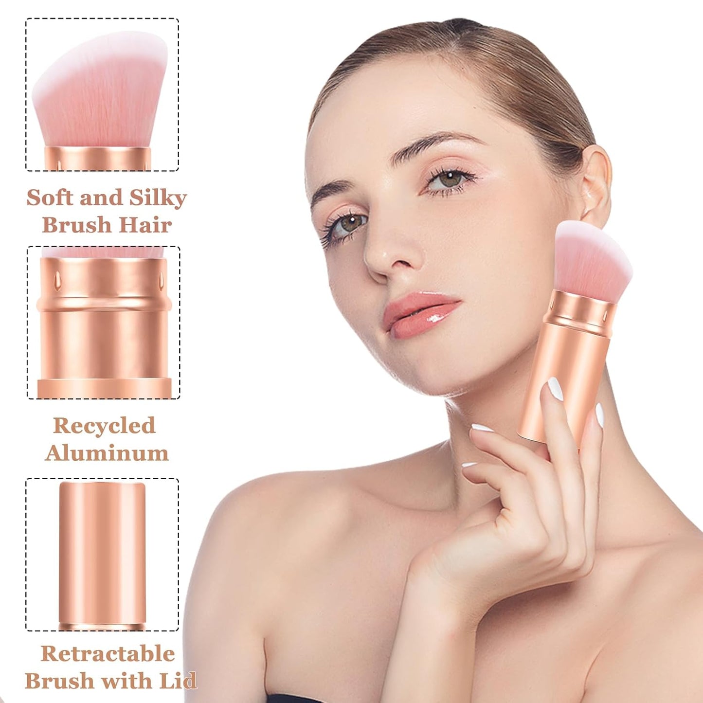 Falliny Retractable Kabuki Makeup Brush, Angled Travel Powder Blush Brush Foundation Makeup Brush with Cover for Blush, Sunscreen,Bronzer, Buffing, Concealer,Highlighter, Powder Cosmetics-GlimoraGlow