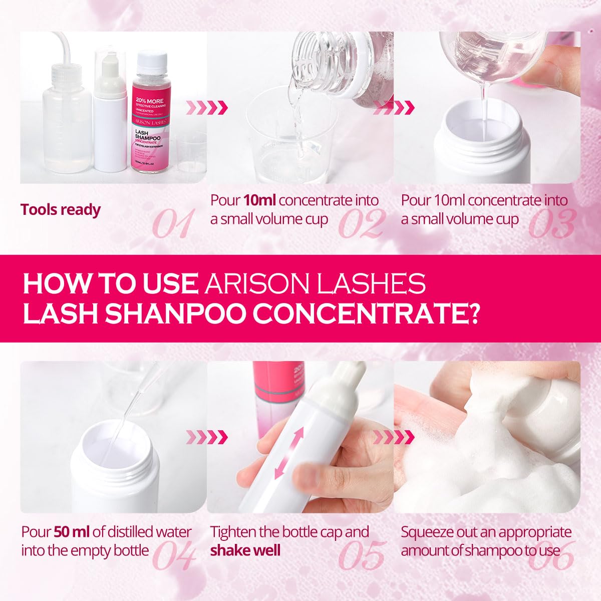 ARISON LASHES Lash Shampoo Concentrate for Lash Extensions 100ML Eyelash Cleanser Concentrate Oil-Free Eyelash Extension Shampoo with Salon Home Care(Rose)-GlimoraGlow