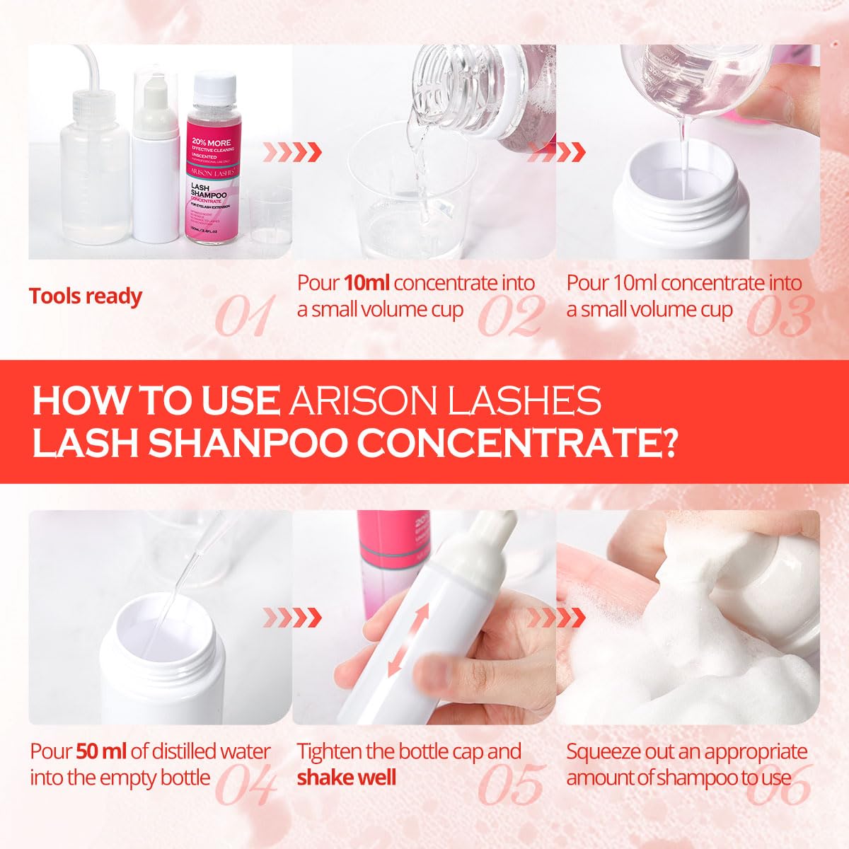 ARISON LASHES Lash Shampoo Concentrate for Lash Extensions 100ML Eyelash Cleanser Concentrate Oil-Free Eyelash Extension Shampoo with Salon Home Care(Peach)-GlimoraGlow