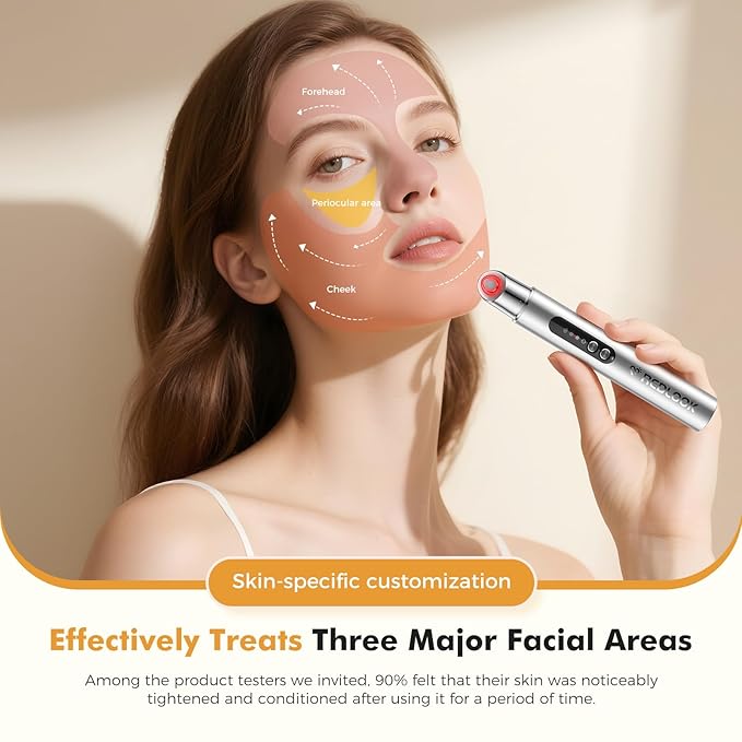 REDLOOK Depuffing Wand - Multi-Mode Cold & Heat Eye with Massager,At Home Face Roller Tool, Beauty Wand for Puffiness Reduction, Dark Circles, and Let The Skin Be Full of Radiance - Silver-GlimoraGlow