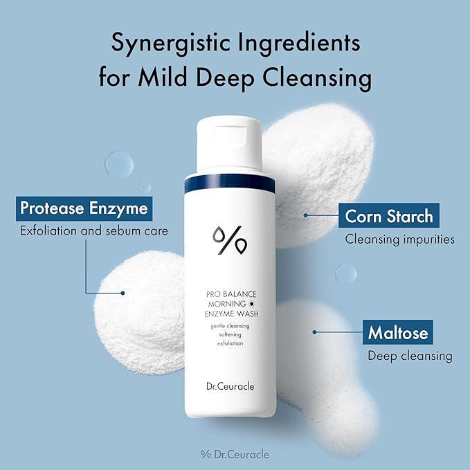 Dr.Ceuracle Pro Balance Enzyme Powder Face Wash - Korean Day and Night Natural Enzyme Powder Face Wash for Deep Pore Cleansing, Sebum Removing, pH Skin Balancing Care (Morning Wash)-GlimoraGlow