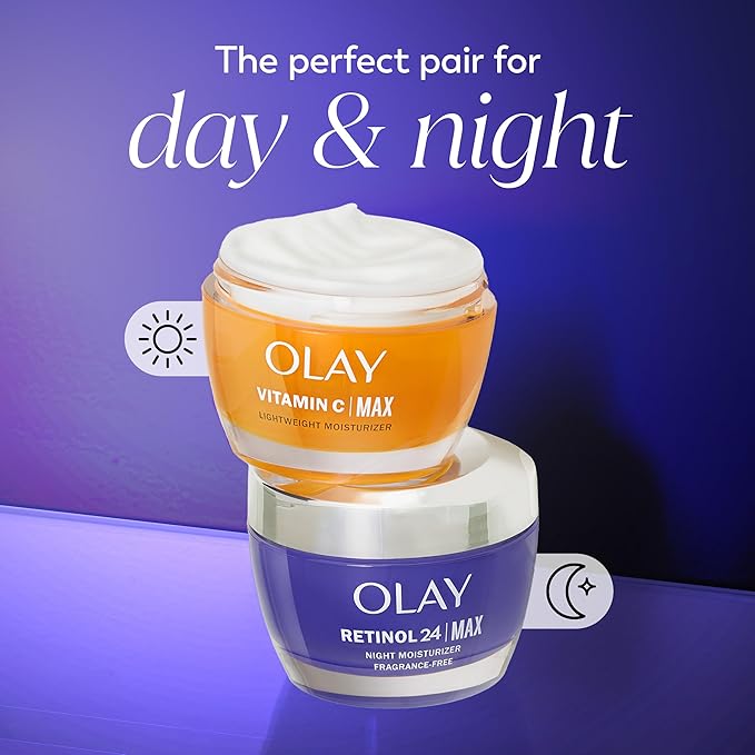 Olay Retinol Face Moisturizer, 24 MAX Anti-Aging Night Cream for Women, Fragrance-Free, Non Greasy - Anti-Wrinkle, Smooth Fine Lines, Tightening, Hydrating Skin Care - Peptides, Glycerin, 1.7 Oz-GlimoraGlow