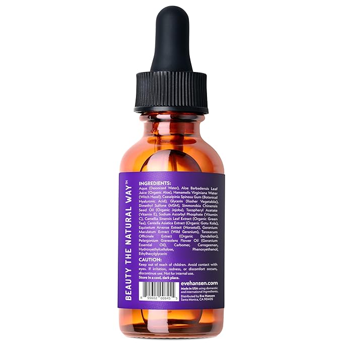 Eve Hansen Hydrating Hyaluronic Acid Serum for Face with Vitamin C, Vitamin E, Green Tea | 72% Organic Firming Facial Moisturizer, Anti-Wrinkle, Skin Plumper (1 oz)-GlimoraGlow