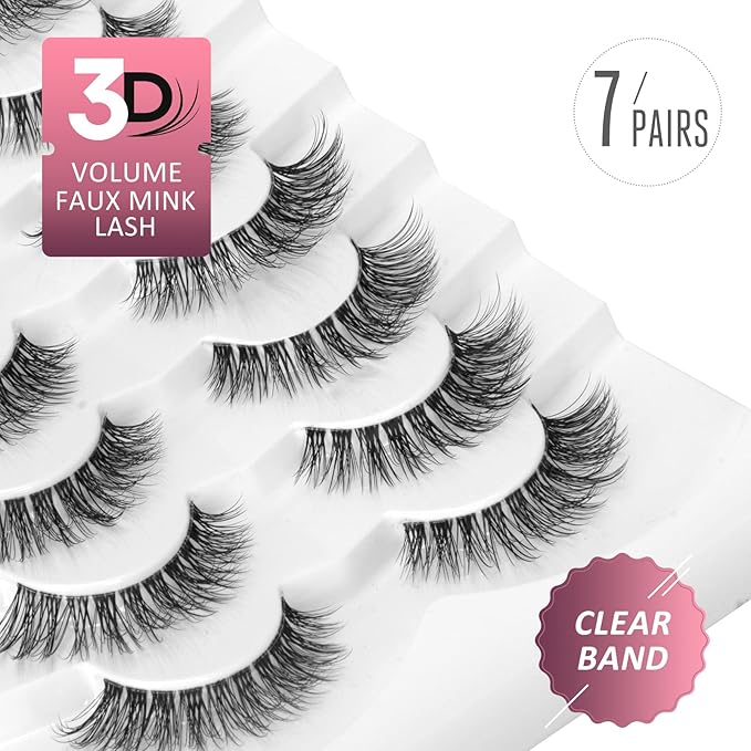 Onlyall Natural Eyelashes Mink False Eyelashes Natural Wispy Lashes Soft Clear Band Lashes Fluffy False Lashes 14MM A11-GlimoraGlow