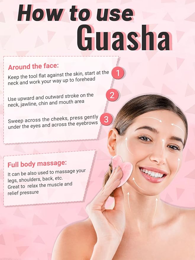 Gua Sha Face Roller Tools: Jade Roller Facial Tools for Skin Care - Facial Massager for Face, Eyes, Neck, Relieve Fine Lines and Wrinkles-GlimoraGlow
