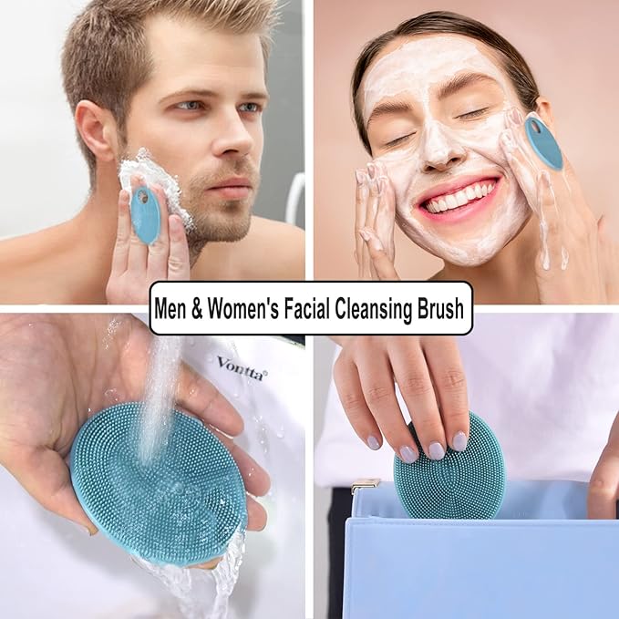 INNERNEED Silicone Face Scrubber, Exfoliating Brush Manual Handheld Facial Cleansing Brush Blackhead Remover, Food-Grade Soft Bristles (Dark Green+Pink)-GlimoraGlow