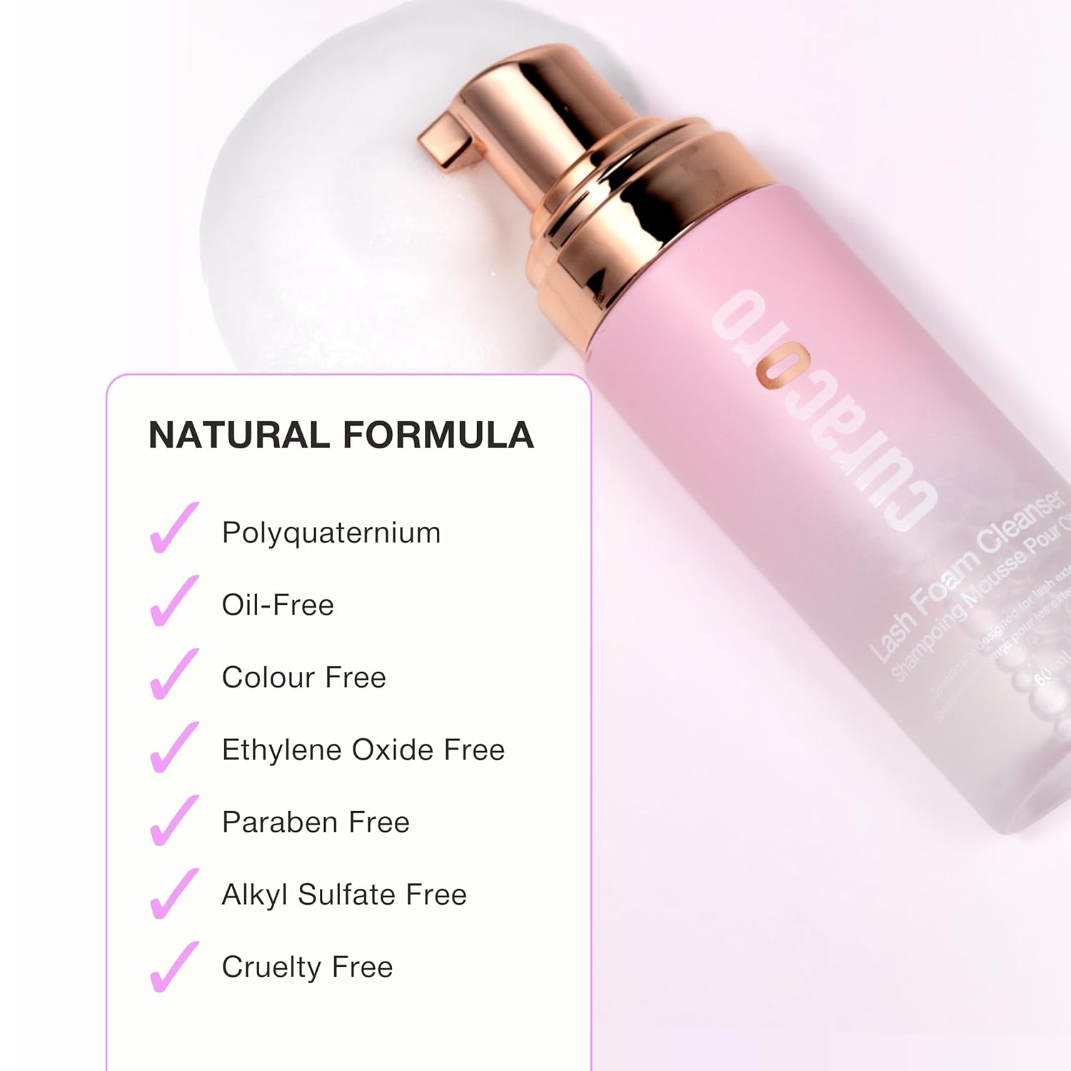 CURACORO 60ML Eyelash Extension Cleanser (Rose Scented) - Lash Shampoo for Lash Extensions, Eyelash Extension Foam Cleanser for Sensitive Skin, Removes Waterproof Makeup for Professional & Home Use-GlimoraGlow