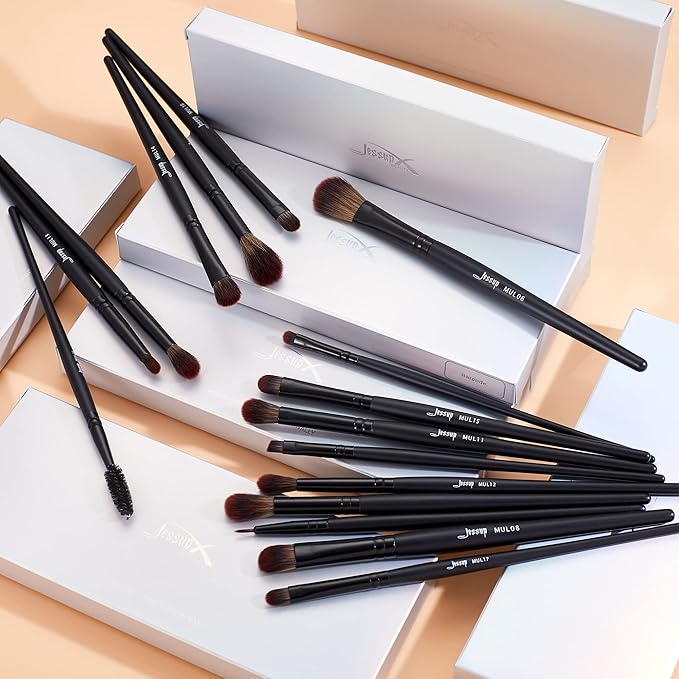 Jessup Eye Brushes Set, Vegan Makeup Brushes with Concealer Powder Eyeshadow Blending Eyeliner Spoolie Brush, 16pcs Premium Synthetic Black Cosmetic Brush T272-GlimoraGlow