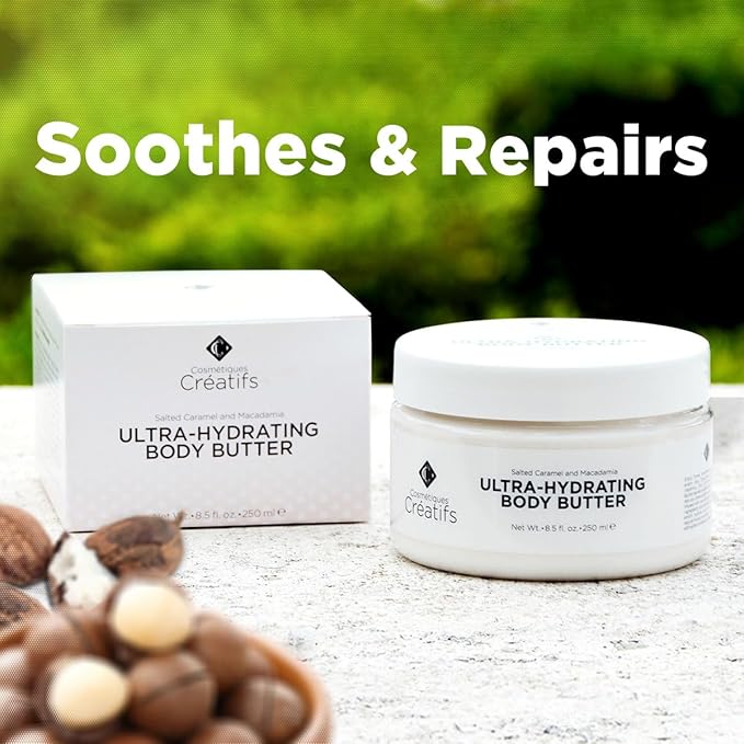 Ultra-Hydrating Body Butter with Shea Butter, 8.5 fl. oz., Salted Caramel and Macadamia Scent, Deep Moisturizing, Soothes, Repairs, and Nourishes Skin-GlimoraGlow