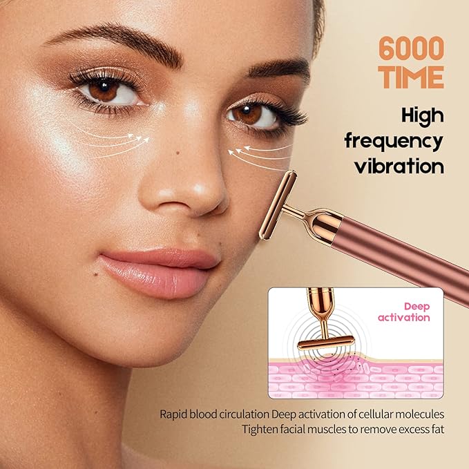 2-IN-1 Beauty Bar 24k Golden Pulse Facial Face Massager, Electric 3D Roller and T Shape Arm Eye Nose Head Massager Facial Roller Massager Kit Skin Care Tools-GlimoraGlow