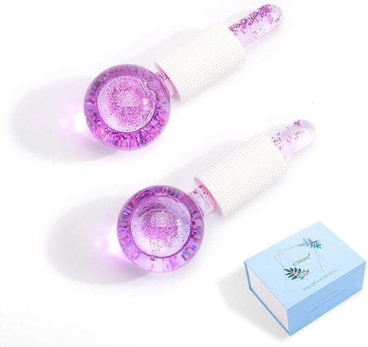 ICE Beauty Balls for Facial, 2PCS Purple Facial Roller for Cold Facial Massage Face Roller Balls with Anti-Freeze Liquid to Reduce Puffiness, Pores, Wrinkles…-GlimoraGlow