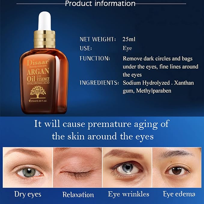 Argan Oil Eye Essence Hyaluronic Acid Anti-Wrinkle Anti-Aging Remove Eyes Pouch 25ml/0.88fl.oz-GlimoraGlow