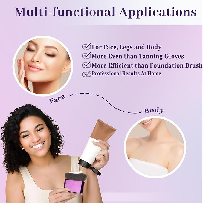 Self Tanner Brush for Body & Face - Kabuki Makeup Brush for Self-Tanner,Tanning Mousse,Foundation & Bronzer | Streak-Free Application,Super Soft Bristles,Professional Tanning & Body Makeup Tool-GlimoraGlow