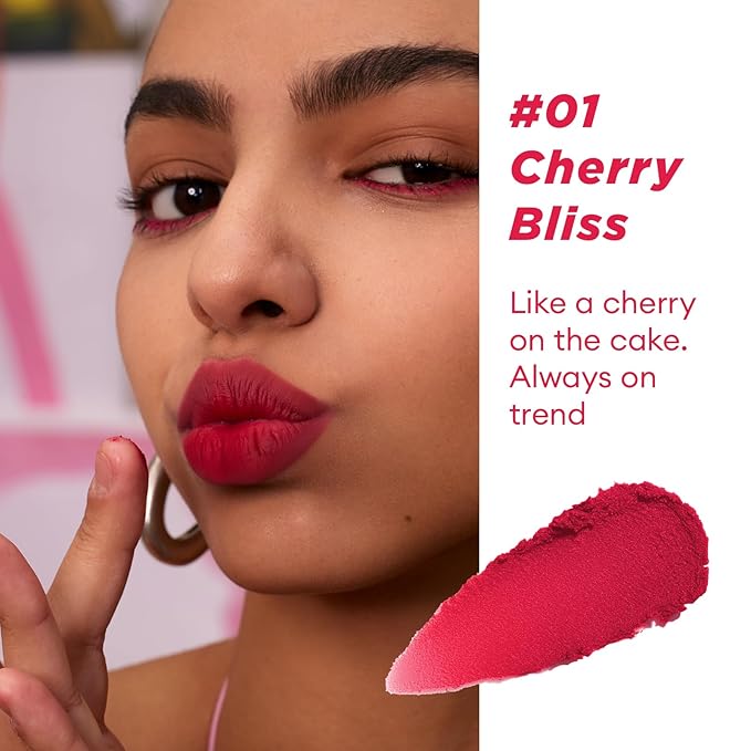 ITY Velvet Matte Finish Lip Stain-Mousse Textured Pudding Pot Lip Clay with Brush, Red Shade, Dual-Use as Lipstick and Blush, Conceals Lip Lines, Rich Pigment, 0.21 oz (6g) in Cherry Bliss-GlimoraGlow