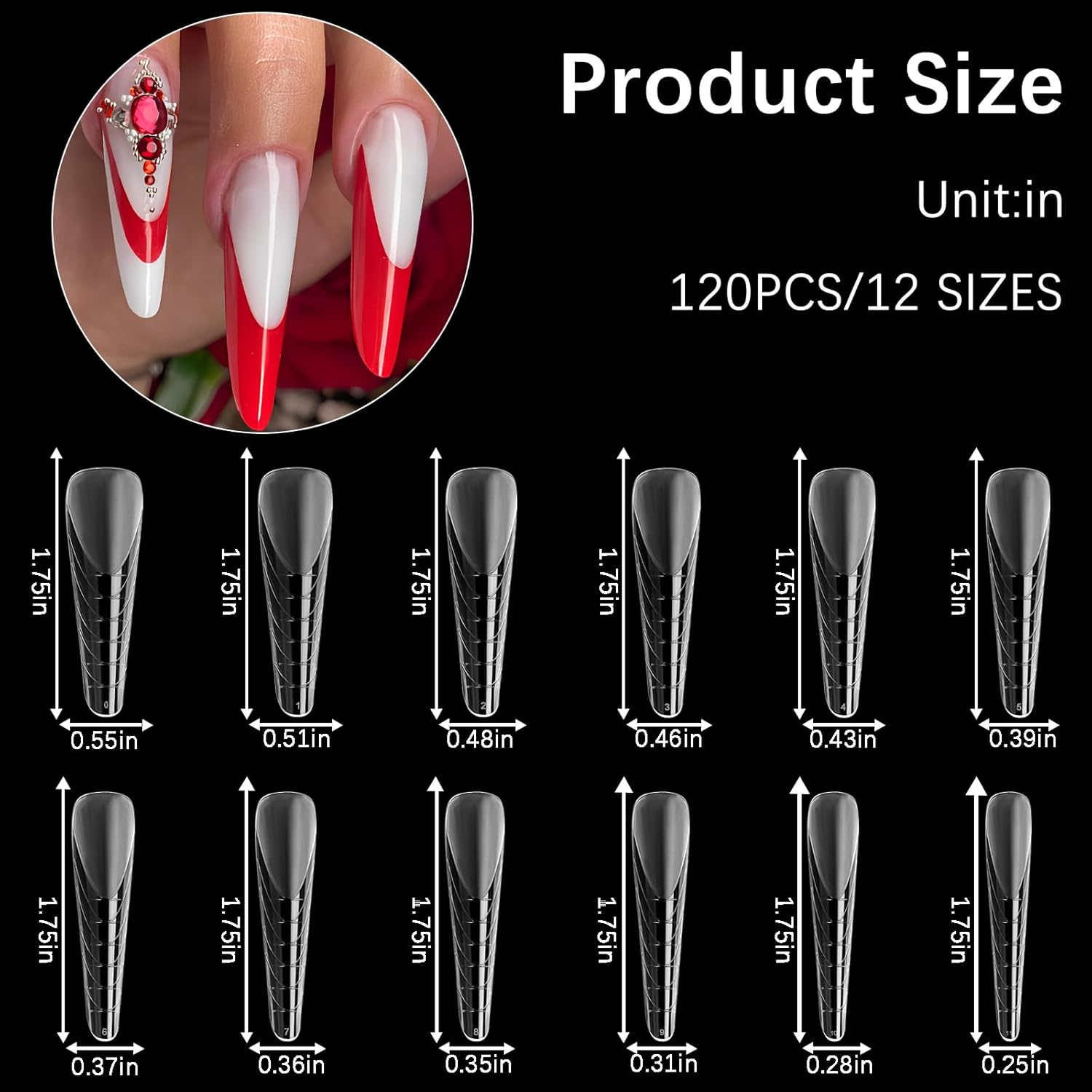 120 Pcs Dual Nail Forms 12 Sizes Half Matte Extension Poly Nail Gel Full Cover Nail Molds With Scale Builder Coffin Nail for Gel Manicure Nail Art Design Salon DIY at Home-GlimoraGlow