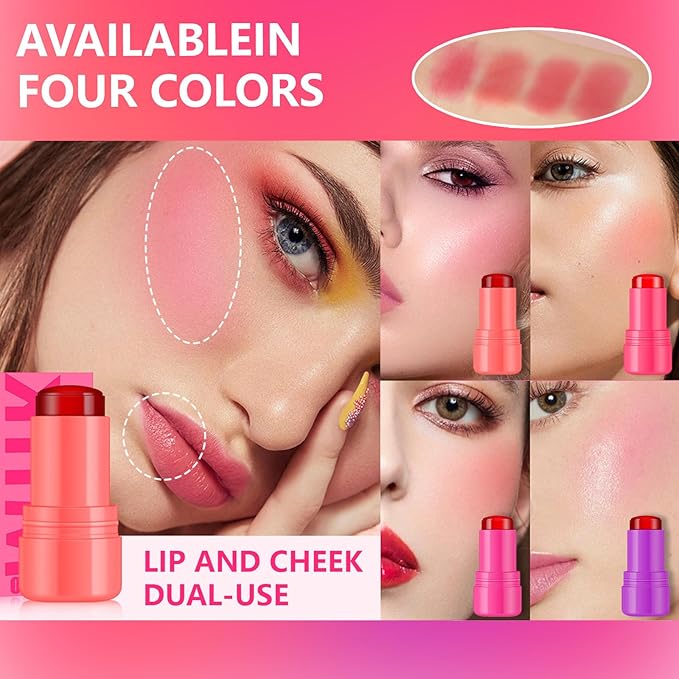 2 Pcs Milk Jelly Blush,Jelly Tint Blush Stick Sheer Lip & Cheek Stain Milk Cooling Water Jelly Tint Long Lasting Face Blushes, Lip Gloss Cheek Solid Moisturizer Stick (03#+04#)-GlimoraGlow