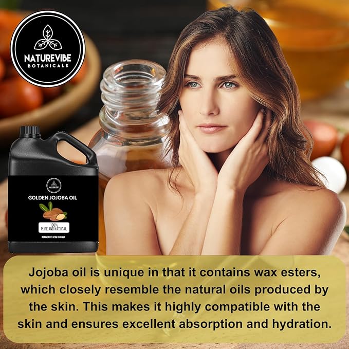Naturevibe Botanicals Golden Jojoba Oil 32 oz – 100% Pure, Cold-Pressed Moisturizer for Skin & Hair | Antioxidant-Rich, Non-Greasy, Carrier Oil & Daily Hydration-GlimoraGlow