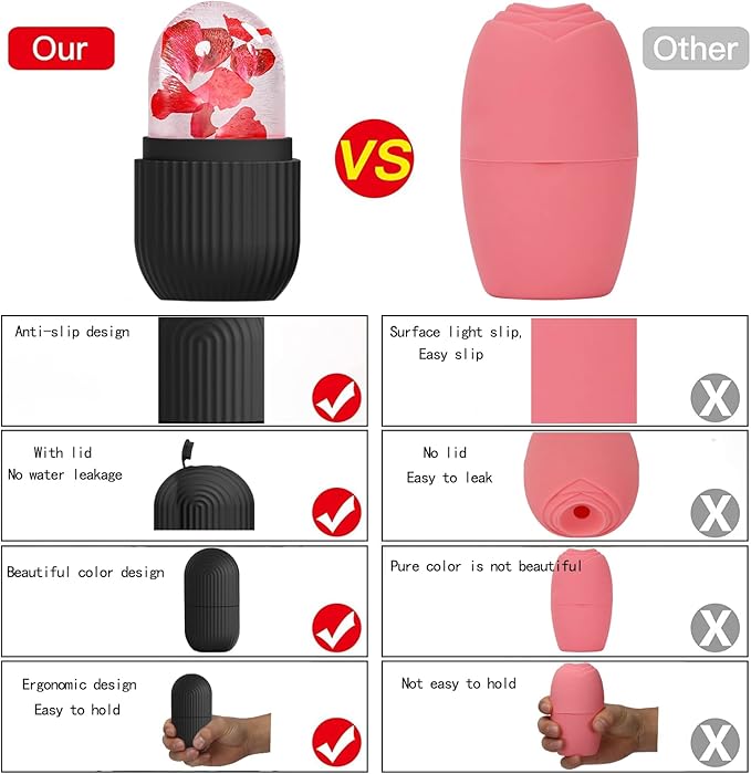 ice face roller, ice mold for face and Eyes, Reusable Massage Silicone Beauty Tool, Naturally Conditioning And Skin Care, De-Puff Eye Bags, Reduce Migraine Pain (Black)-GlimoraGlow