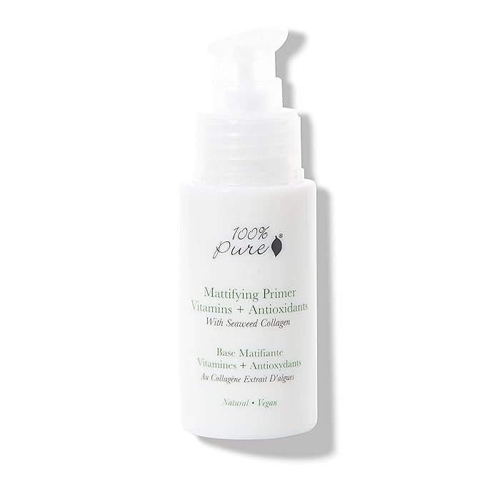 100% PURE Mattifying Face Primer Plumping Makeup Base & Moisturizer with Anti-Aging Seaweed Collagen - Long-Lasting Matte Pore Diminishing Cosmetics Prep, Flawless Smooth Skin Hydration - 1 oz-GlimoraGlow
