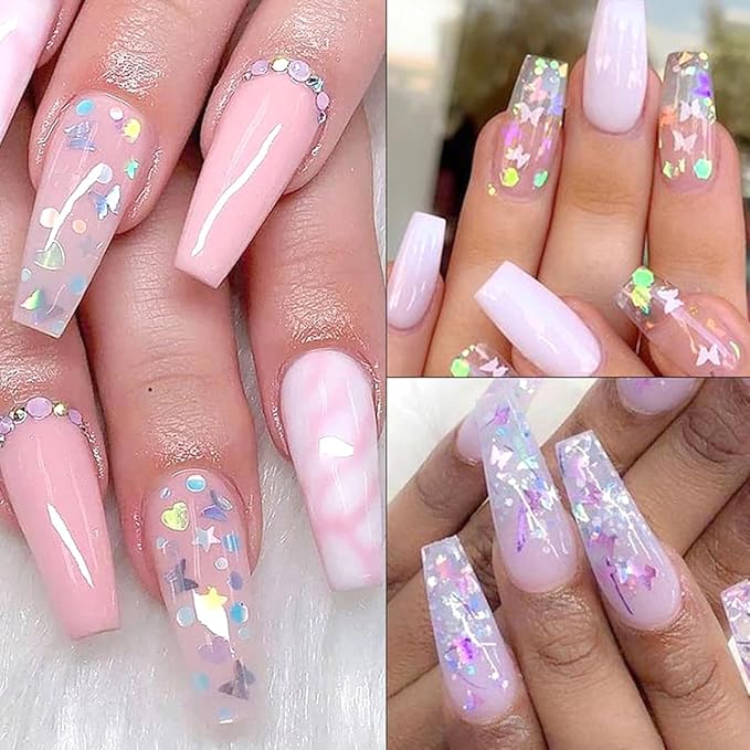 12 Grids Flaky Nail Art Glitter Sequins 3D Heart-Shaped Butterfly Ultra Thin Nail Art Sparkly Flake Designs Moon Stars Decorations Nail Glitter Sequins Suitable for Female Girl Nail Art Techniques-GlimoraGlow