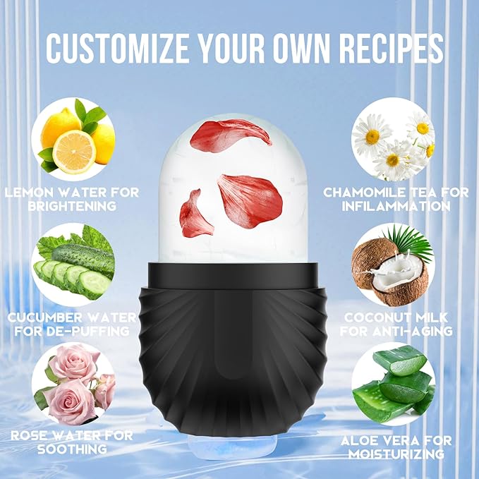 Ice Roller for Face and Eye, Reusable Silicone Ice Facial Roller Ice Holder, Face Ice Mold Skin Care, Ice Cube Roller for Shrink Pores Anti Wrinkle Reduce Puffiness, Black-GlimoraGlow