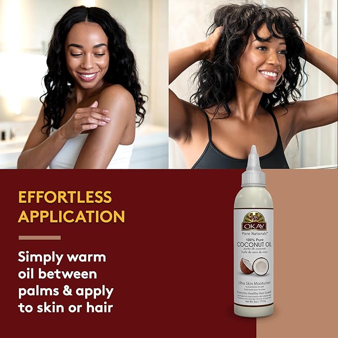 Okay 100% Pure Coconut Oil for Hair & Skin - Coconut Oil for Women & Men, Perfect for Body & Face, for Massage & Moisturizer, Natural - 6 Fl Oz Squeeze Bottle (Pack of 1)-GlimoraGlow