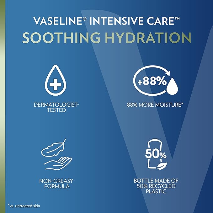 Vaseline Intensive Care Body Lotion for Dry Skin Soothing Hydration Lotion Made with Ultra-Hydrating Lipids + 1% Aloe Vera Extract to Refresh Dehydrated Skin 20.3 oz, Pack of 3 (packaging May Vary)-GlimoraGlow